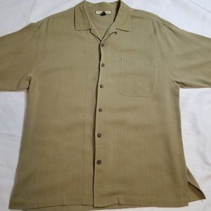 Tommy Bahama Beige Short Sleeve Button Pocket Casual Shirt Size L 100% Silk